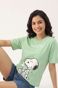 Zivame Peanuts Knit Cotton Loungewear Top - Quiet Green — thumbnail 6